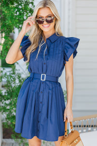 Making Plans Navy Blue Pintuck Dress