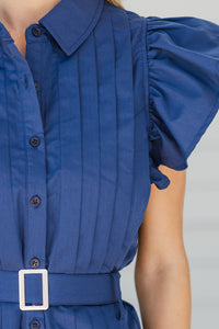 Making Plans Navy Blue Pintuck Dress
