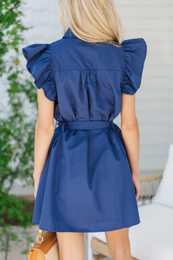 Making Plans Navy Blue Pintuck Dress
