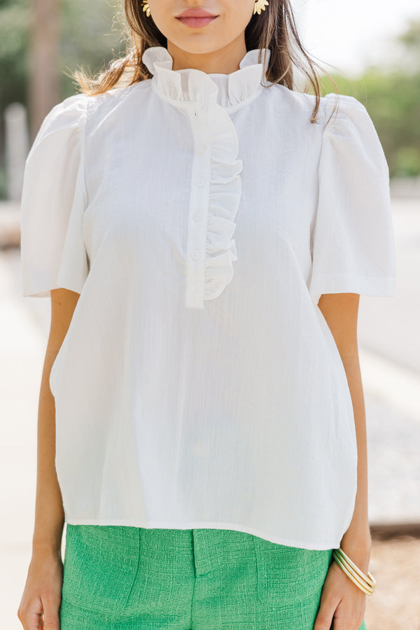 Watch Me Go White Ruffled Blouse – Shop the Mint