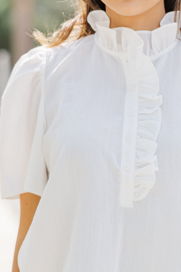 Watch Me Go White Ruffled Blouse