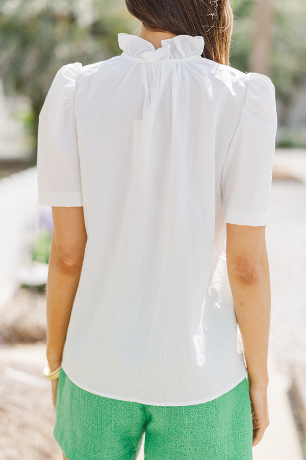 Watch Me Go White Ruffled Blouse