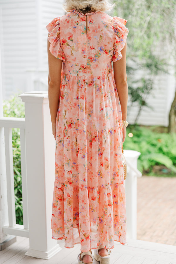 coral dress This Is The Way Coral Orange Ditsy Floral Midi Dress – Shop the Mint