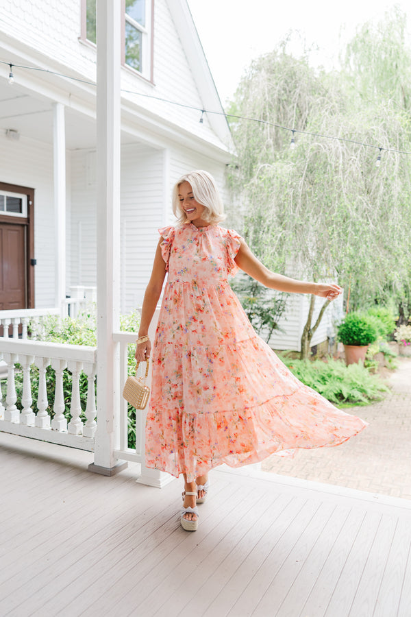 This Is The Way Coral Orange Ditsy Floral Midi Dress Shop the Mint This Is The Way Coral Orange Ditsy Floral Midi Dress Shop the Mint