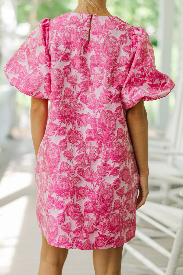 pink floral women's dress Sylina | PINK Hibiscus Floral Print Square-Neck Midi Dress With Drop Waist