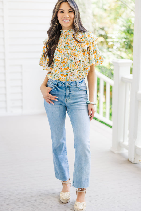 All The Fun Yellow Ditsy Floral Blouse