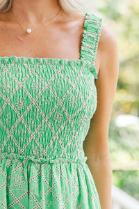Here To Stay Green Eyelet Midi Dress