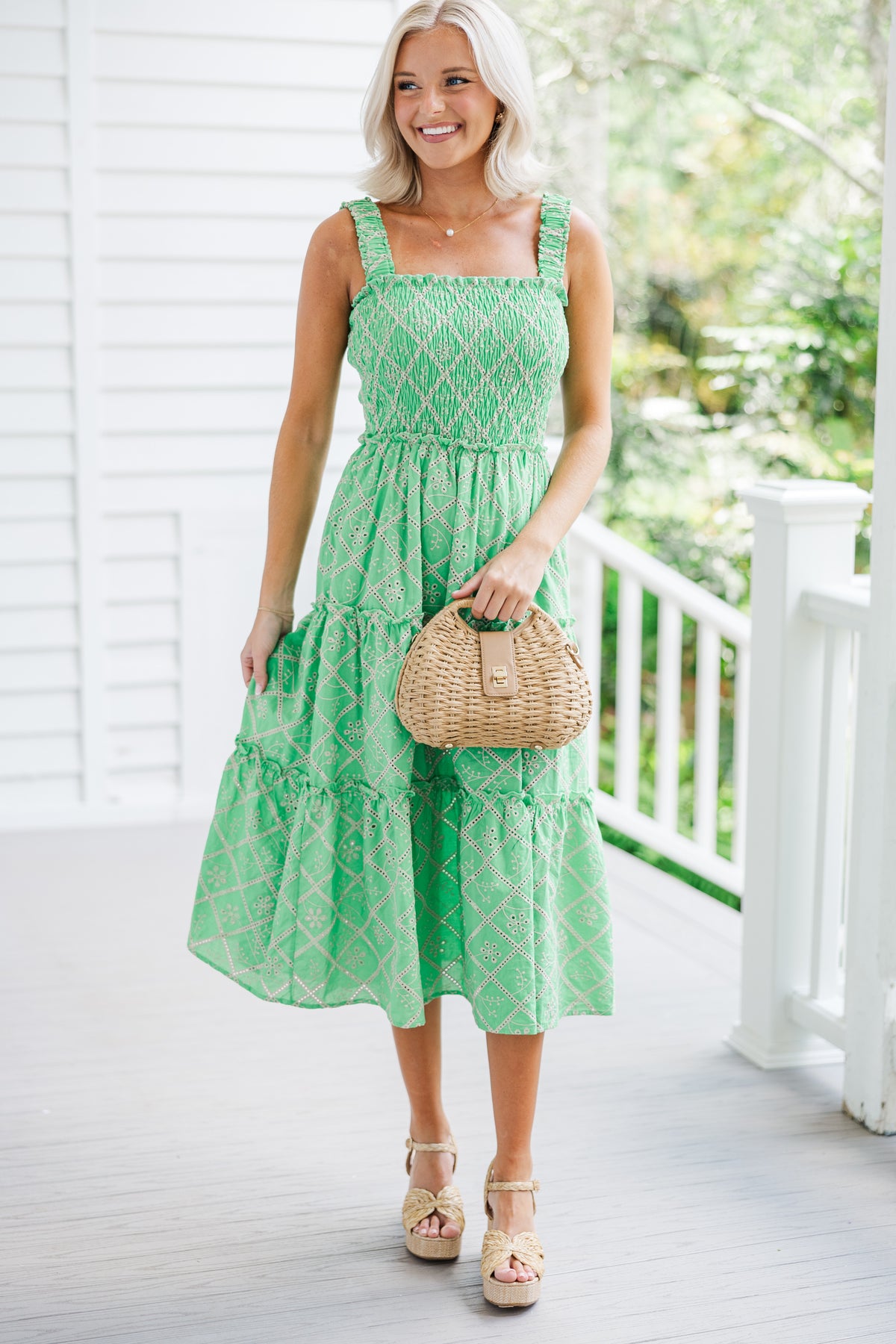 Here To Stay Green Eyelet Midi Dress – Shop The Mint