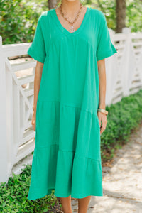 cotton dresses, green midi dresses, casual midi dresses
