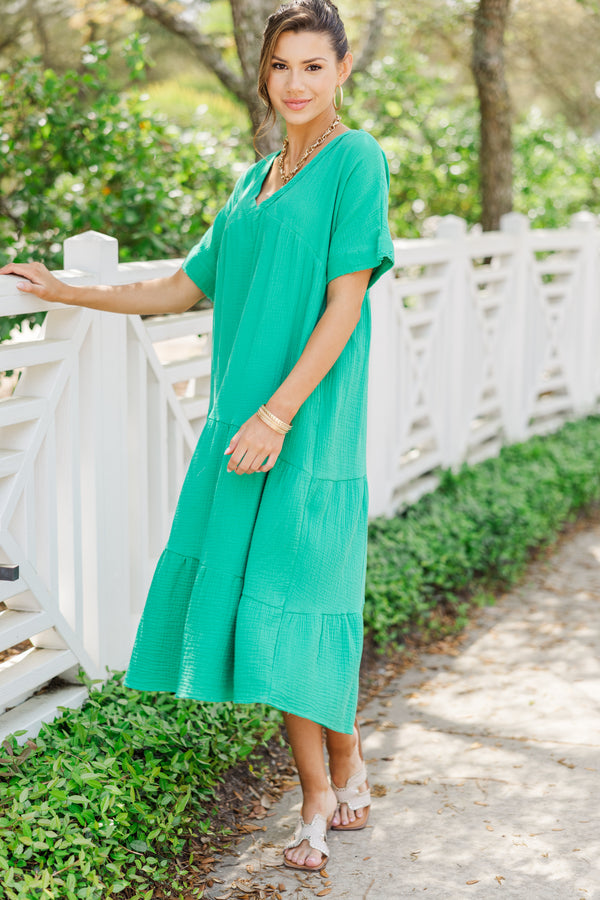 Let's Go To The Beach Kelly Green Cotton Midi Dress Shop the Mint Let's Go To The Beach Kelly Green Cotton Midi Dress Shop the Mint