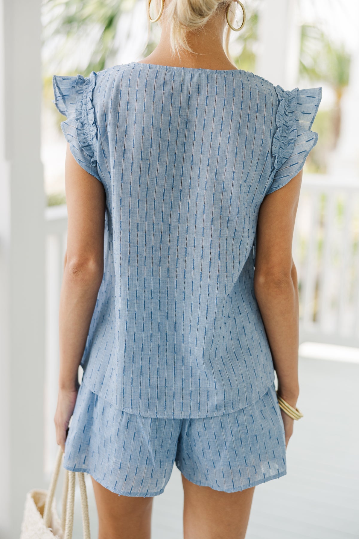 Blue Ruffle Set Stay A While Denim Blue Ruffled Set – Shop the Mint