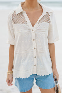 Living For Love Natural Eyelet Top