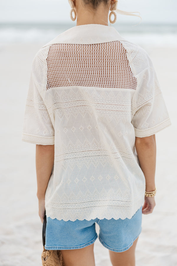 Living For Love Natural Eyelet Top