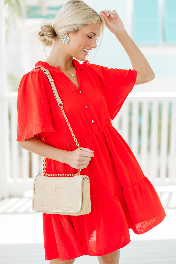 Speak Up Coral Red Tiered Dress