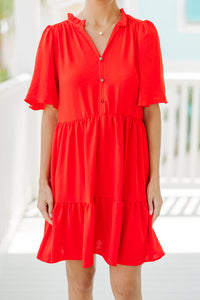 Speak Up Coral Red Tiered Dress