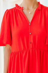 Speak Up Coral Red Tiered Dress