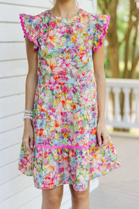 colorful floral dress, babydoll dresses for women, rickrack trim dress