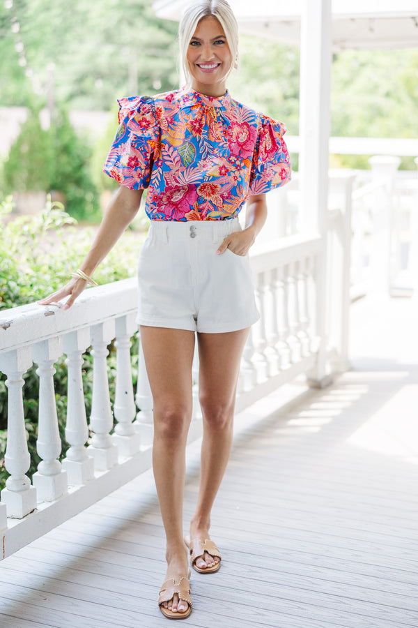 Made You Look Hot Pink Floral Blouse
