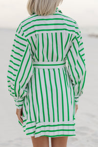 Moving On Green Striped Dress