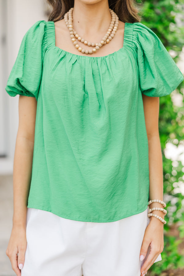 All You Could Want Green Bubble Sleeve Blouse