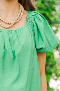 All You Could Want Green Bubble Sleeve Blouse