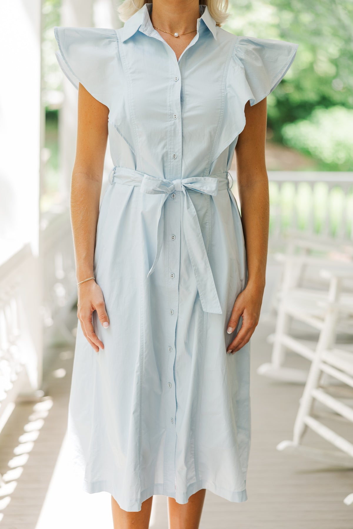 Sky Blue Button-Down Denim Style Dress main image 0