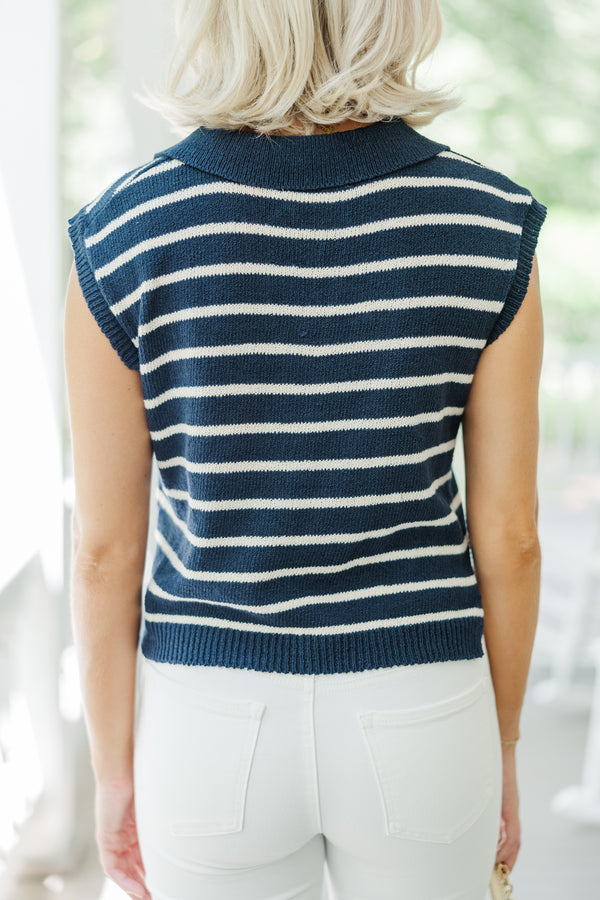 Living Your Dreams Navy Blue Striped Sweater