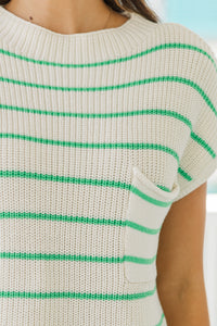 Easy Choices Green Striped Short Sleeve Sweater