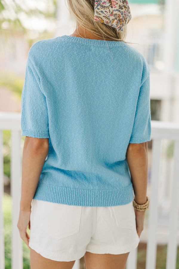 Above It All Blue Short Sleeve Sweater