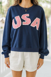 Living The Life Navy Blue Graphic Pullover