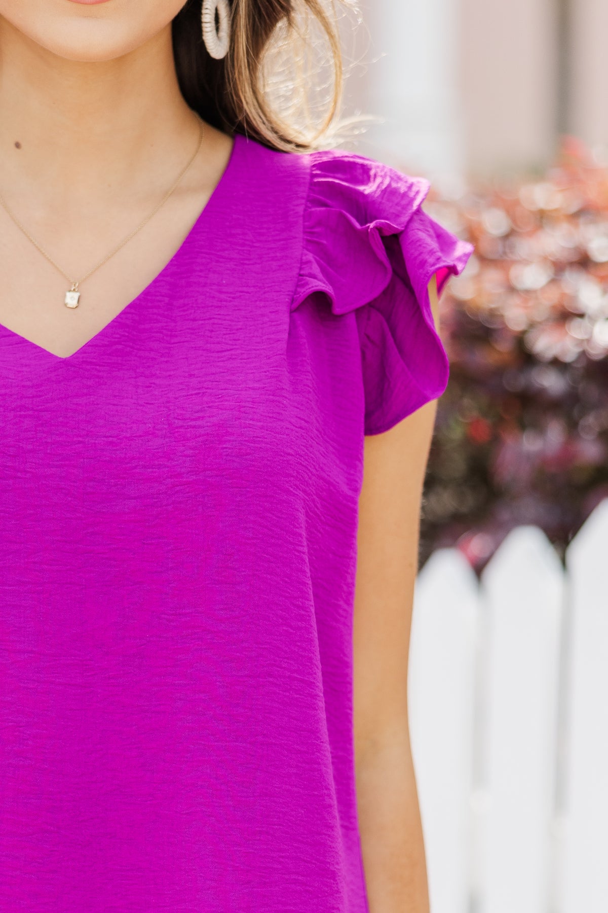 Pruple Ruffland Travel Time Purple Ruffled Top – Shop the Mint