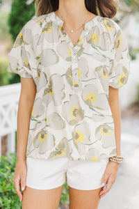 Make Things Happen Taupe Floral Blouse