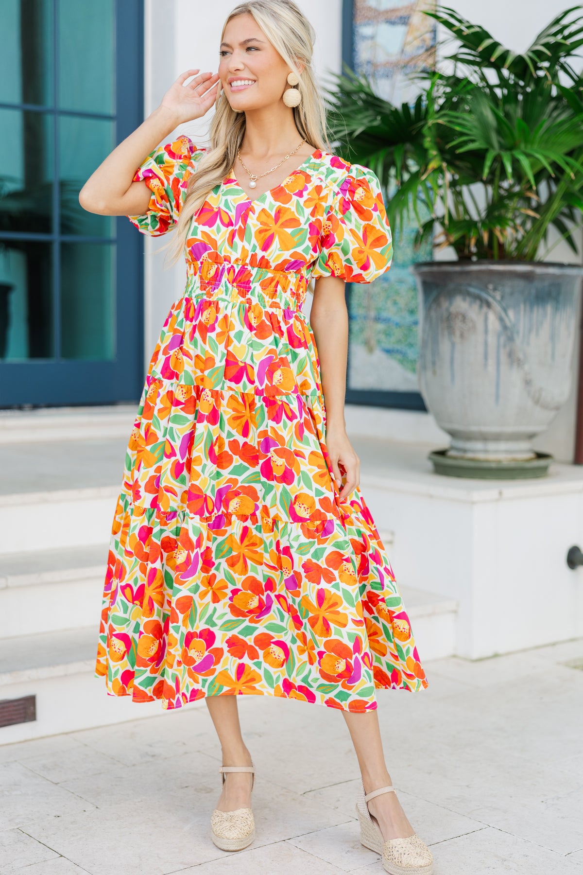 Fate: First Hand Coral Orange Floral Midi Dress – Shop the Mint