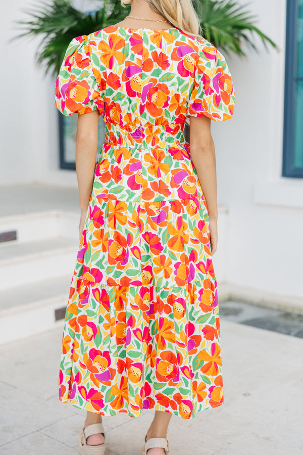 Fate: First Hand Coral Orange Floral Midi Dress Shop the Mint Fate: First Hand Coral Orange Floral Midi Dress Shop the Mint