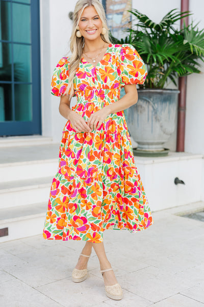 Fate: First Hand Coral Orange Floral Midi Dress Shop the Mint Fate: First Hand Coral Orange Floral Midi Dress Shop the Mint