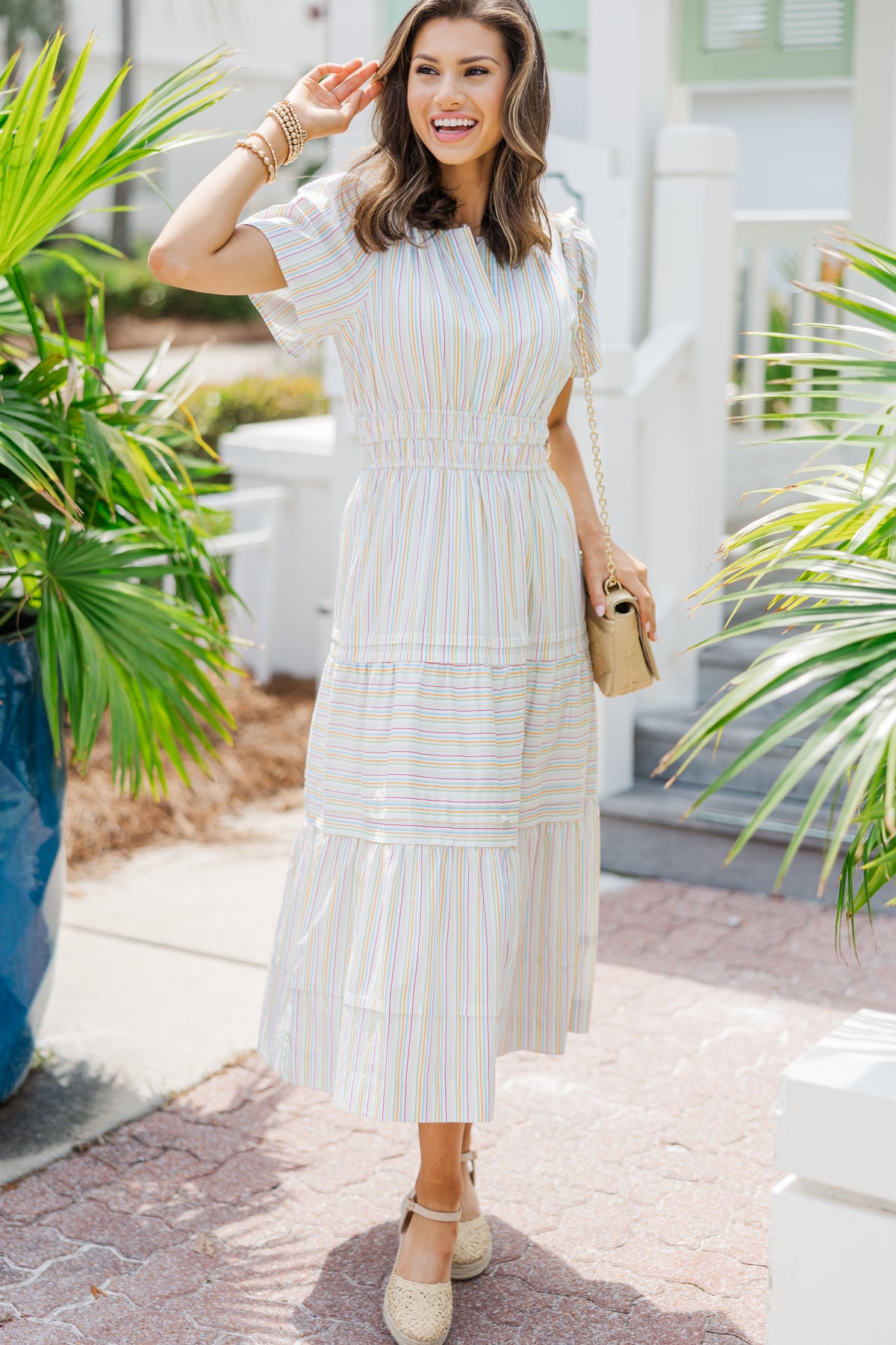 Fate: Stay Where You Are Cream White Striped Midi Dress – Shop the Mint