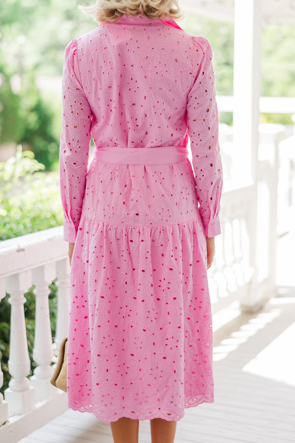 Fate Passing Time Pink Eyelet Midi Dress Shop the Mint