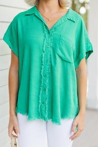 Hear You Out Kelly Green Button Down Top