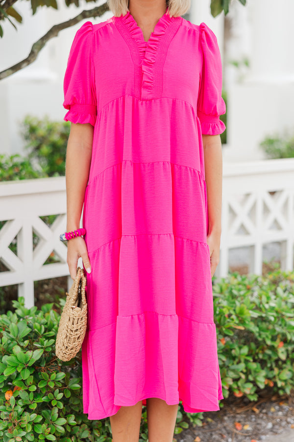 Live Out Loud Pink Ruffled Midi Dress – Shop the Mint