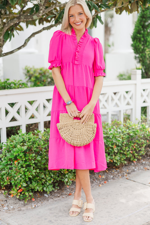 Live Out Loud Pink Ruffled Midi Dress – Shop the Mint