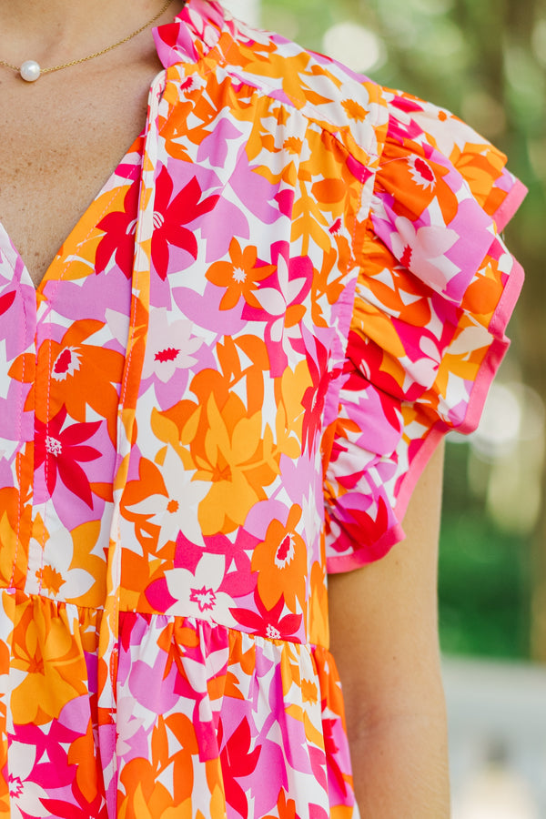 It's All For Fun Pink Floral Babydoll Blouse