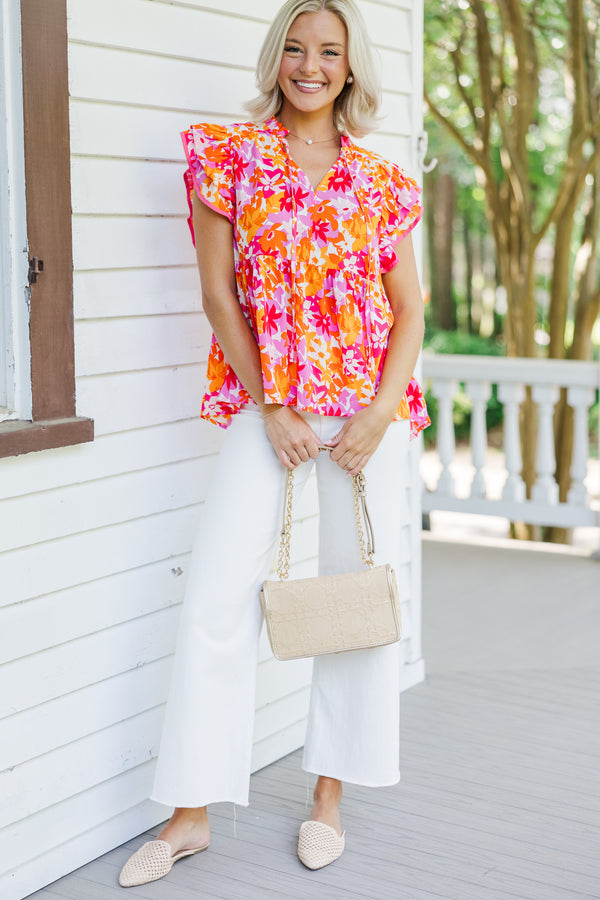 It's All For Fun Pink Floral Babydoll Blouse