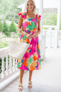 Tell It All Pink Floral Midi Dress