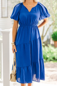 It's Meant To Be Sapphire Blue Tiered Midi Dress