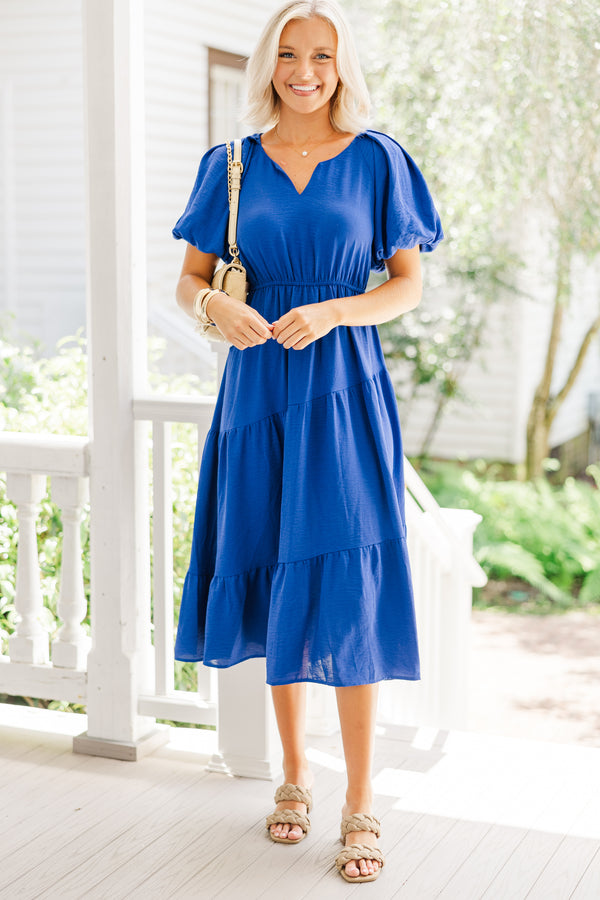 It's Meant To Be Sapphire Blue Tiered Midi Dress