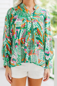 Back In Action Green Abstract Blouse