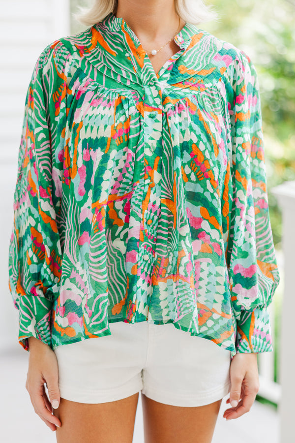 Back In Action Green Abstract Blouse – Shop the Mint