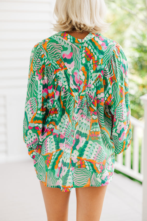 Back In Action Green Abstract Blouse