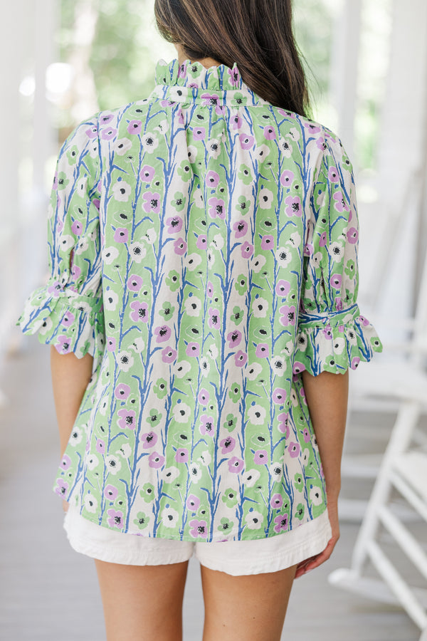 Find You There Green Ditsy Floral Blouse