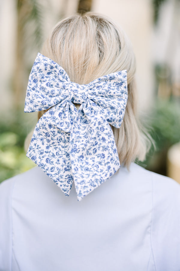 Bohemian Gemme: Piper Blue & White Floral Hair Bow